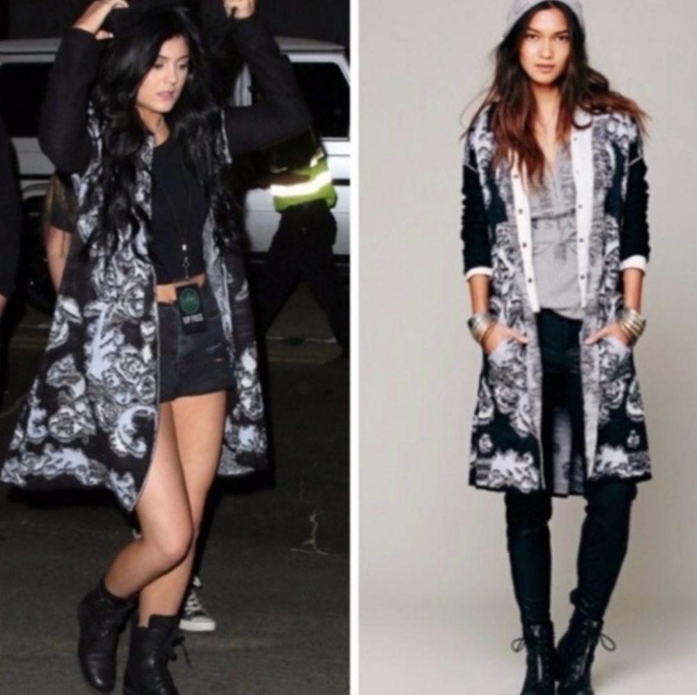 Free People "After The Storm" Hooded Wool Blend Floral Duster  Cardigan